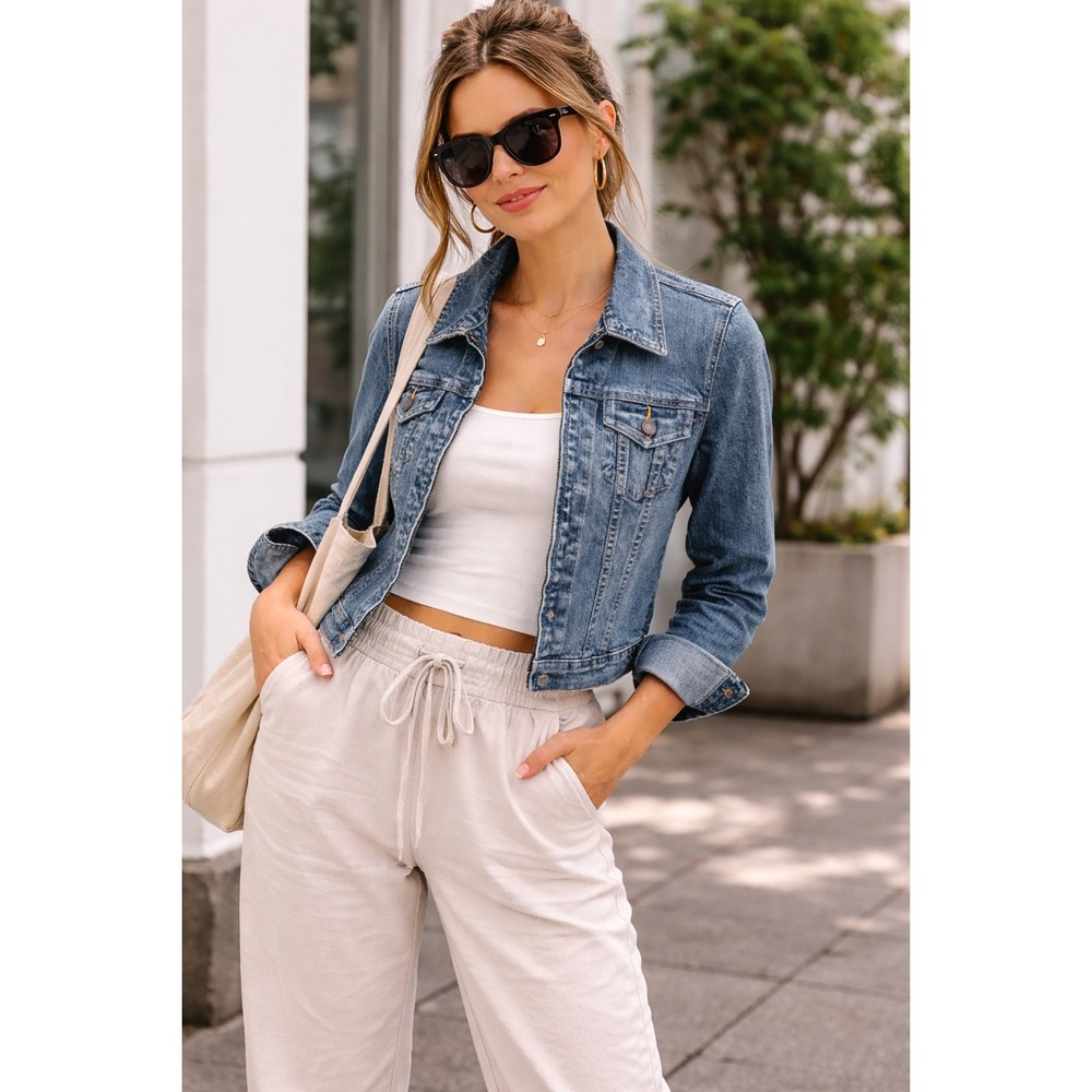 Abercrombie & Fitch Denim Jean Jacket Fitted Minimalist Chic Casual SZ L